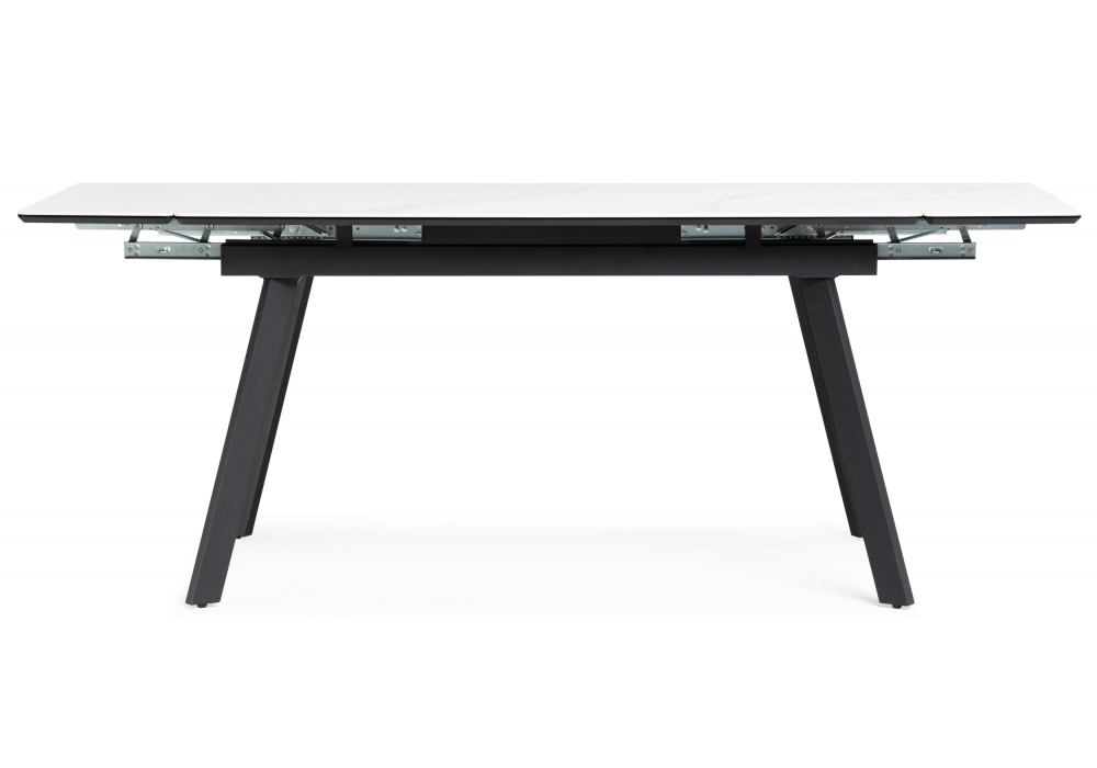 фото керамический стол раскладной woodville норман 140(200)х80х75 белый мрамор alpin white / черный 612197 | 220svet.ru