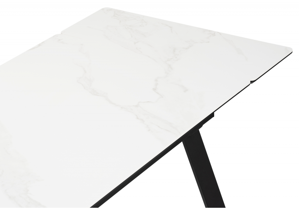 фото керамический стол раскладной woodville норман 140(200)х80х75 белый мрамор alpin white / черный 612197 | 220svet.ru