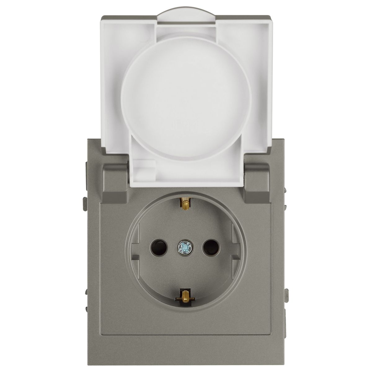 фото розетка эра arktik 16-2103-07 с заземлением 2p+e schuko со шторками с крышкой 16а-250в титан б0070440 | 220svet.ru