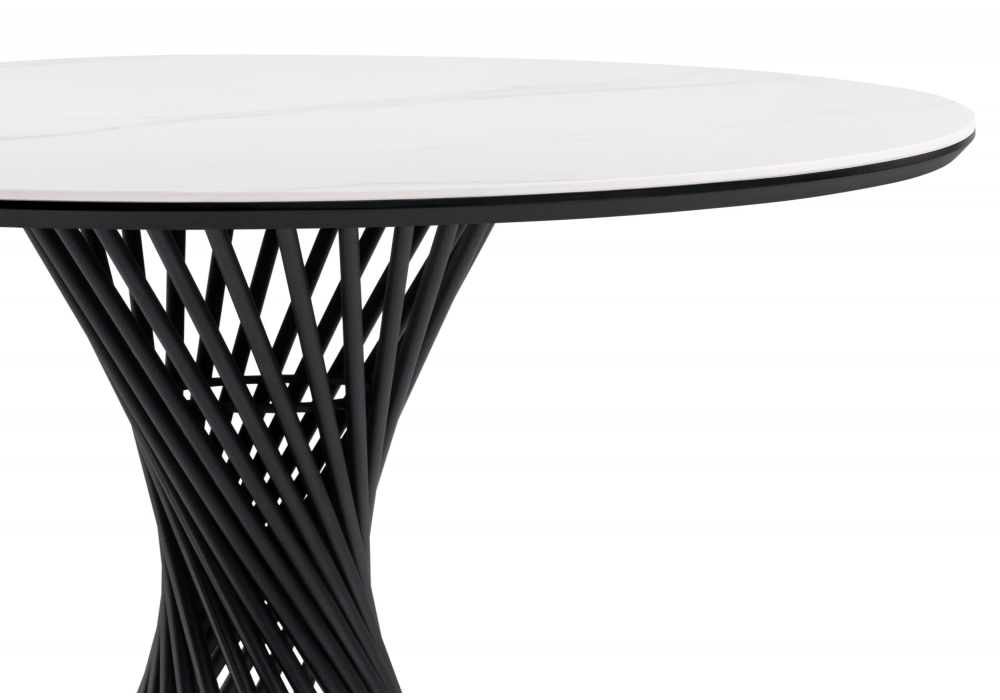 фото керамический стол woodville вивиен 90x90x75 белый мрамор snow white / черный 612878 | 220svet.ru