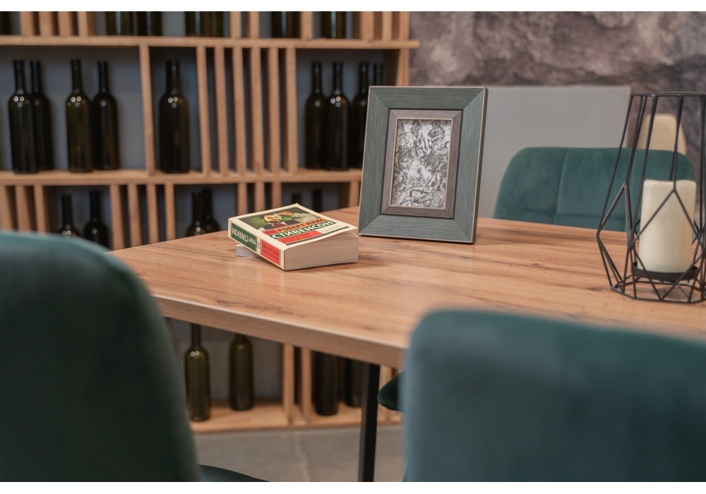 фото стол деревянный woodville тринити лофт 120х80 25 мм дуб делано темный / черный матовый 542659 | 220svet.ru