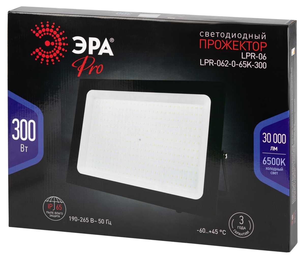 фото прожектор светодиодный уличный эра pro lpr-062-0-65k-300 б0065943 | 220svet.ru