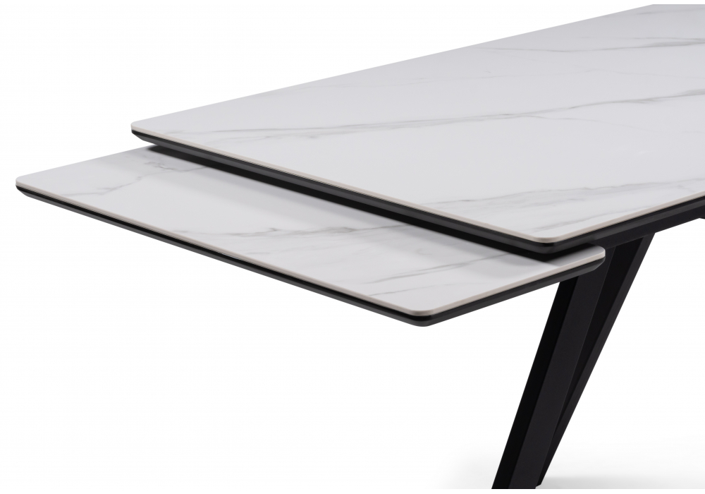 фото керамический стол раскладной woodville вилли 140(200)х80 белый мрамор snow white / черный 612195 | 220svet.ru