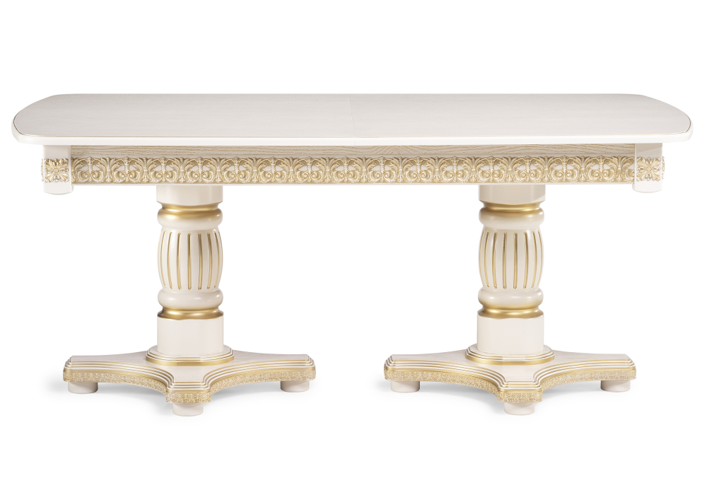 фото стол деревянный woodville морнит 180(240)х100 слоновая кость / золото 515969 | 220svet.ru