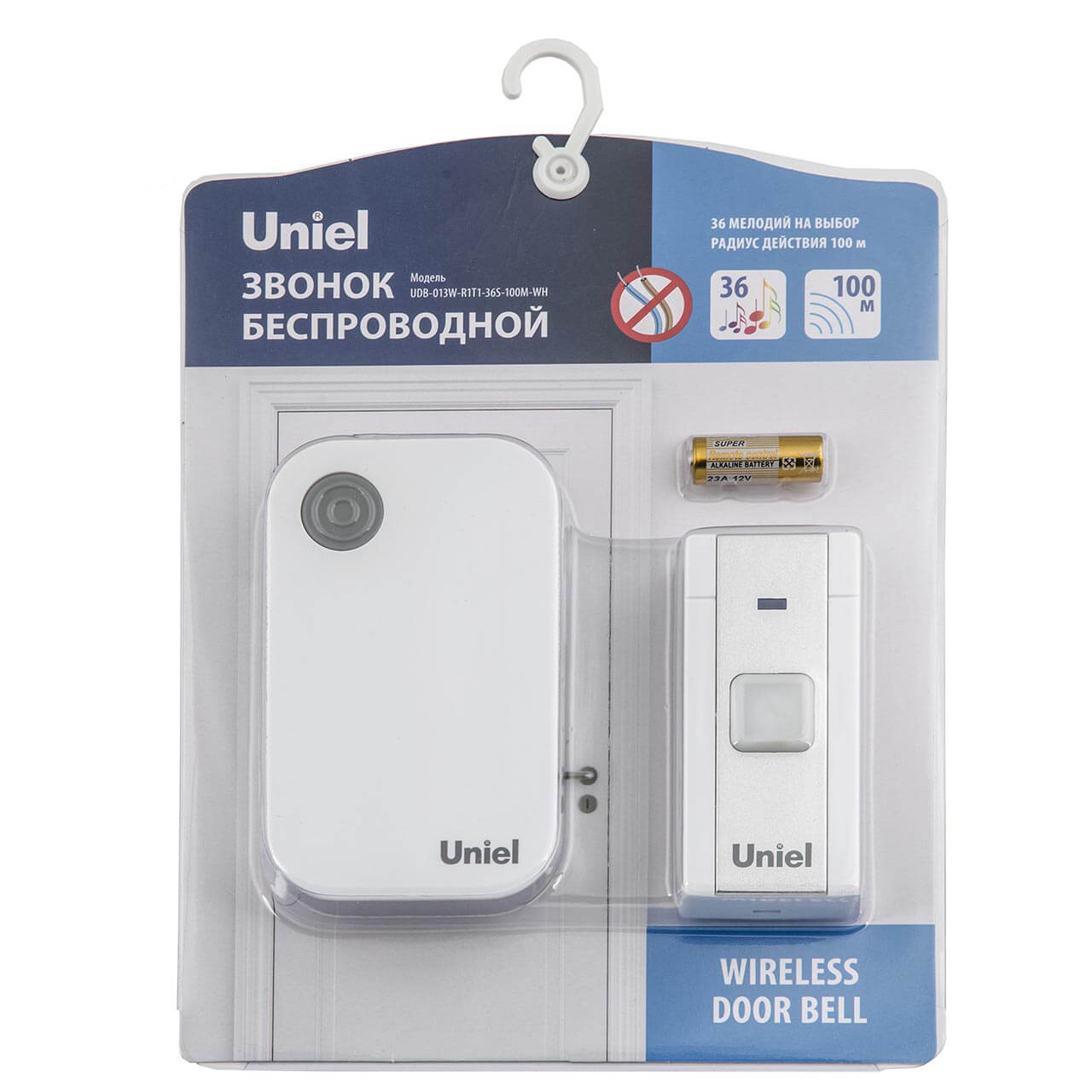 фото звонок беспроводной uniel udb-013w-r1t1-36s-100m-wh ul-00006432 | 220svet.ru