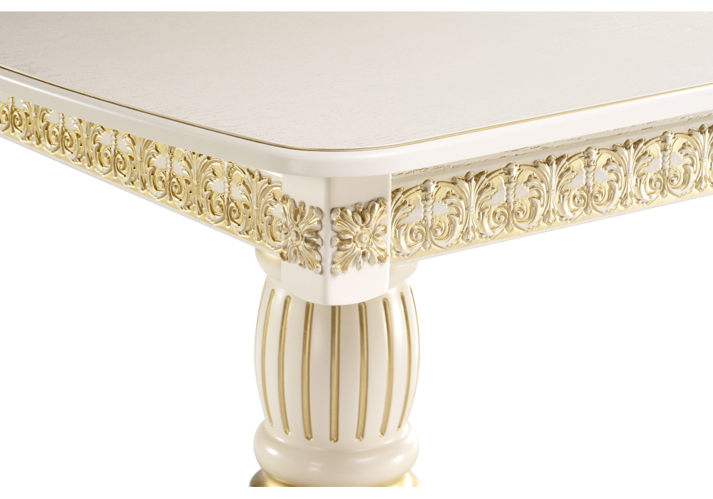 фото стол деревянный woodville морнит 180(240)х100 слоновая кость / золото 515969 | 220svet.ru