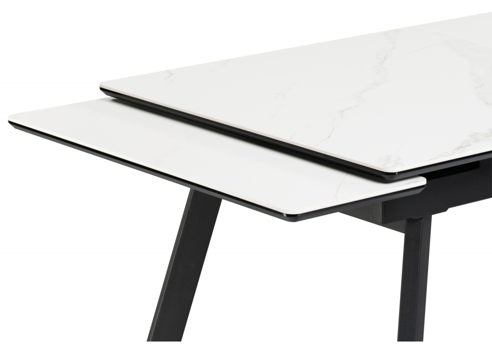 фото керамический стол раскладной woodville норман 140(200)х80х75 белый мрамор alpin white / черный 612197 | 220svet.ru