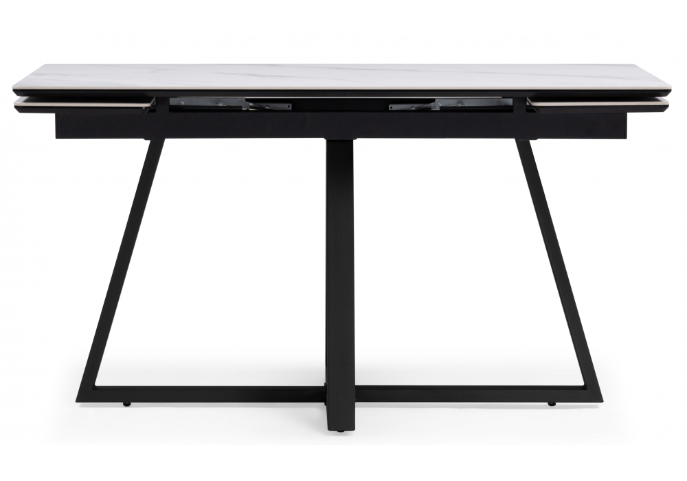 фото керамический стол раскладной 120(180)х80 woodville памелла белый мрамор / ноги черные 622882 | 220svet.ru