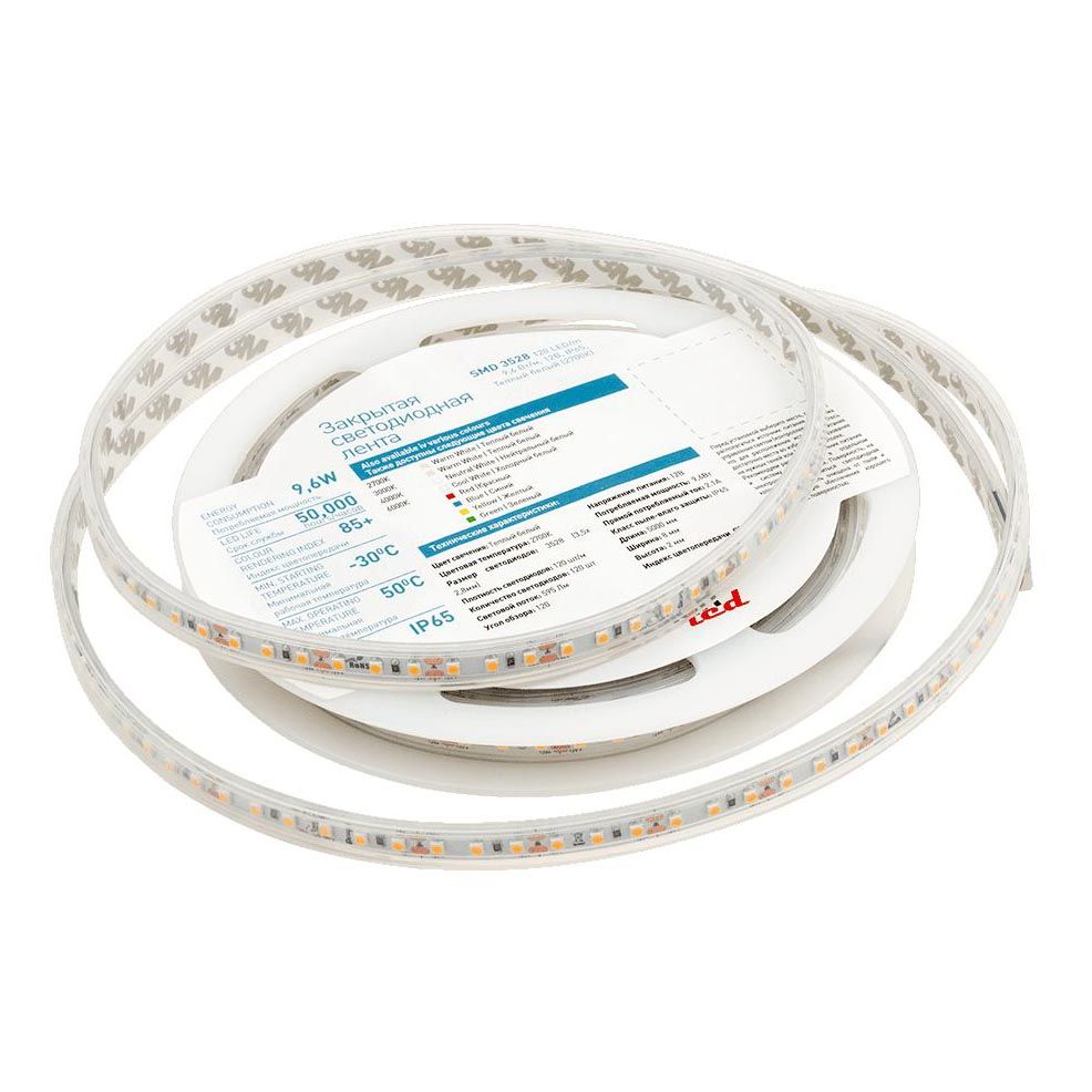 фото влагозащищенная лента designled 9,6w/m 120led/m 3528smd теплый белый 5m 003352 | 220svet.ru