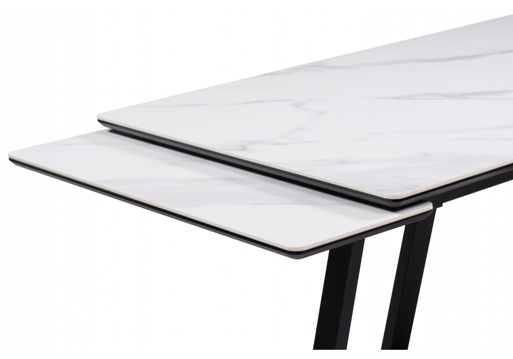 фото керамический стол раскладной 120(180)х80 woodville памелла белый мрамор / ноги черные 622882 | 220svet.ru