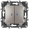 Миниатюра фото выключатель эра elegance 14-1105-16 двойной с подсветкой, 10ах-250в, титан б0065789 | 220svet.ru